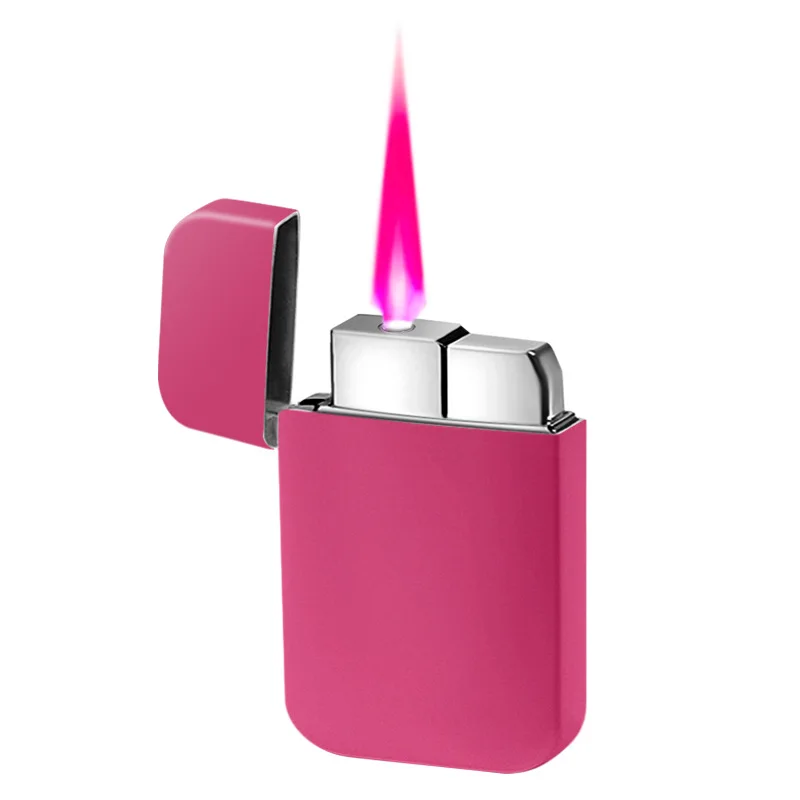 New Windproof Lighter Metal Inflated Creative Pink Flame Pocket Lighters Strong Fire Power Lighter Butane Gas Lighter （No Gas）