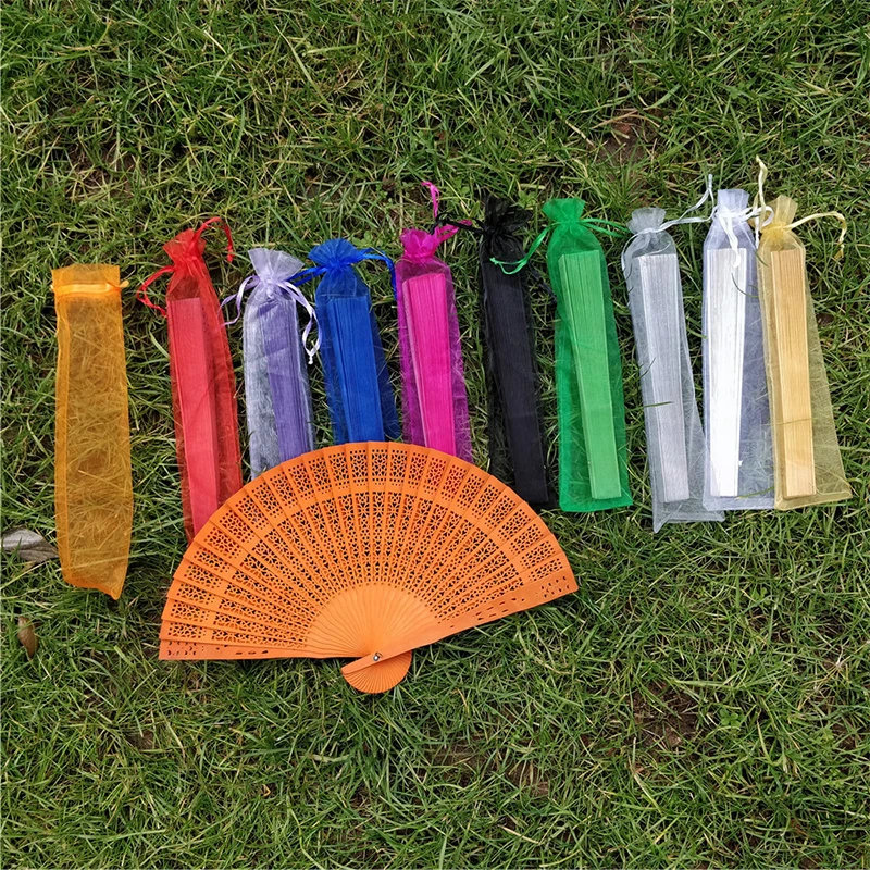 

50pcs Folding Hand Fan Pouch Organza Transparent Drawstring Candy Organizer Wedding Party Favor Gift Bags Without Fans