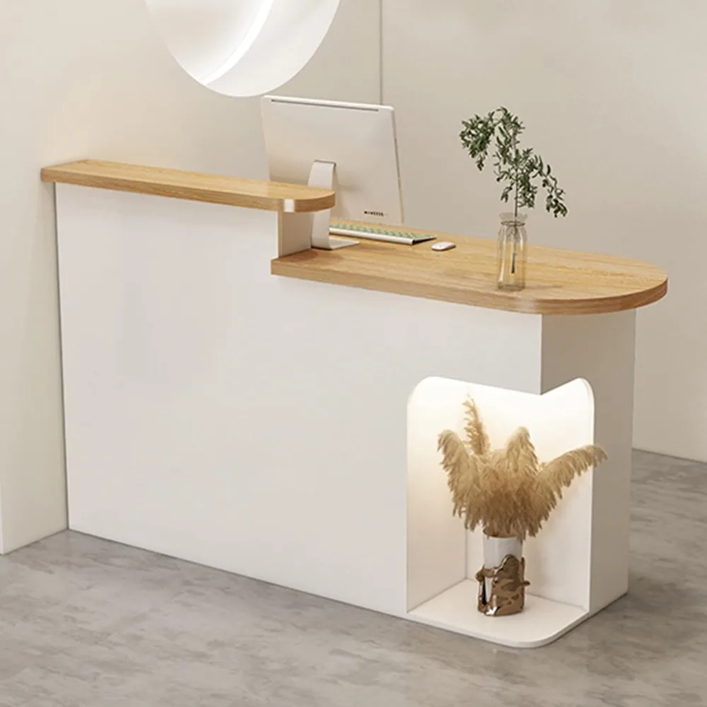 

Modern Reception Desk with Counter, Lockable Drawer, Open Shelves, Large Retail Counter for Checkout, Salon, Office, 80x50x105cm