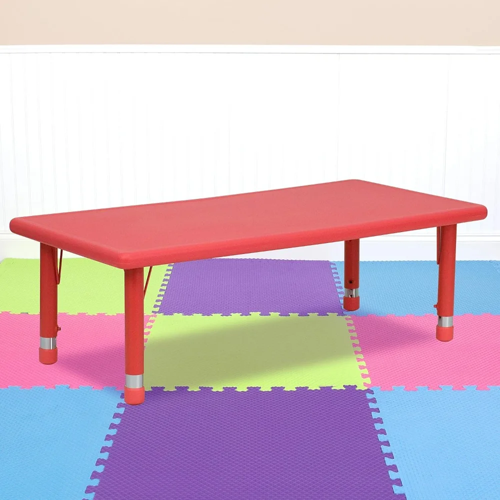 MESA DE ACTIVIDADES Rectangular de plástico rojo, altura ajustable, 24 "W x 48" l