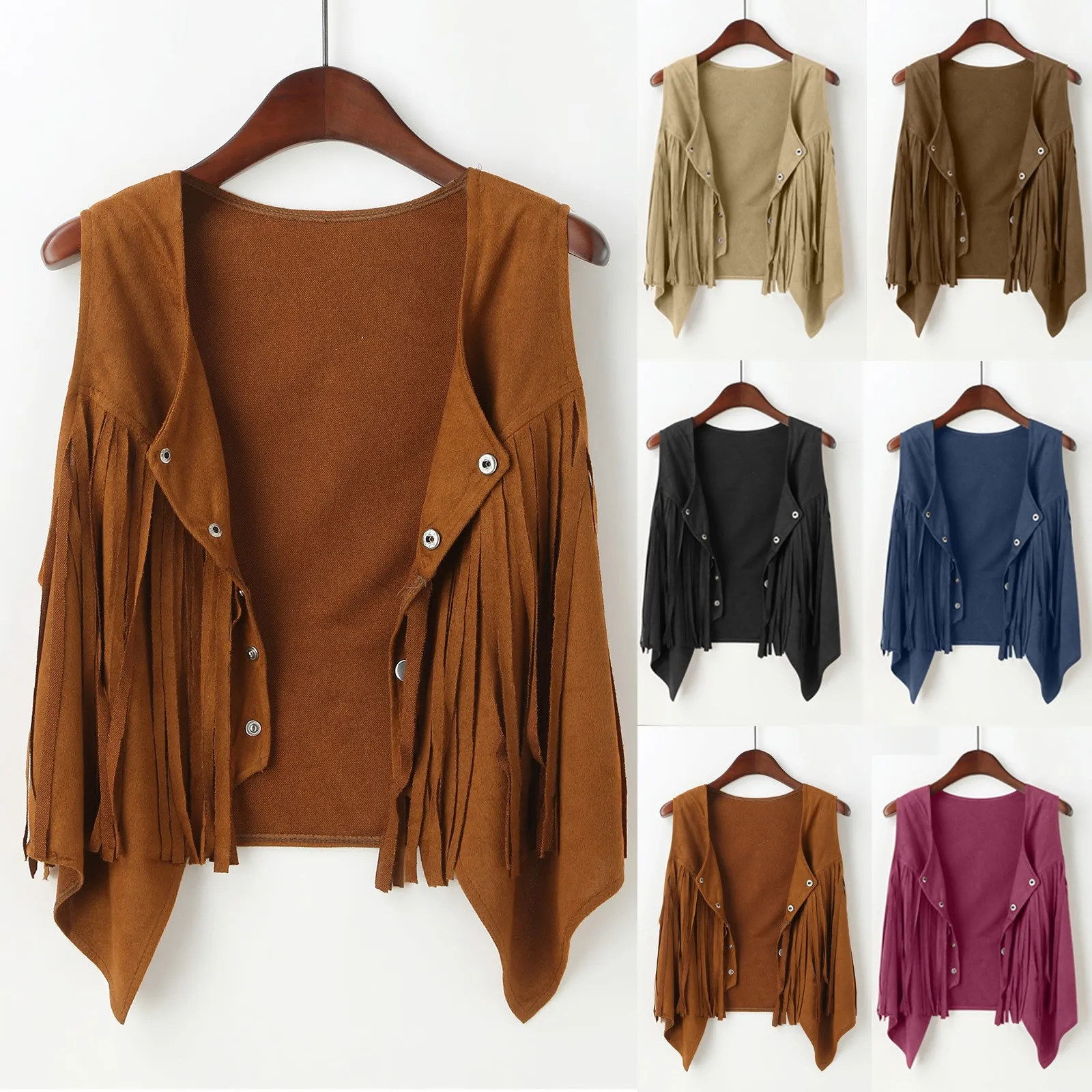 

Fringe Vest Women Leather Suede Vest Tassels Vintage Western Country Cowgirl Vest Cardigan Waistcoat Gothic Short Coat Jackets