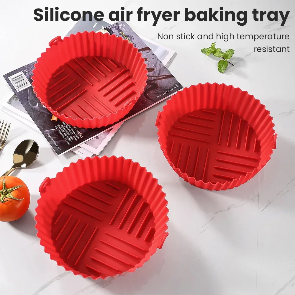 1pcs Silicone Red Food Grade Silicone round Air Fryer Tray High Temperature Silicone Baking Tray baking tray  bread pan