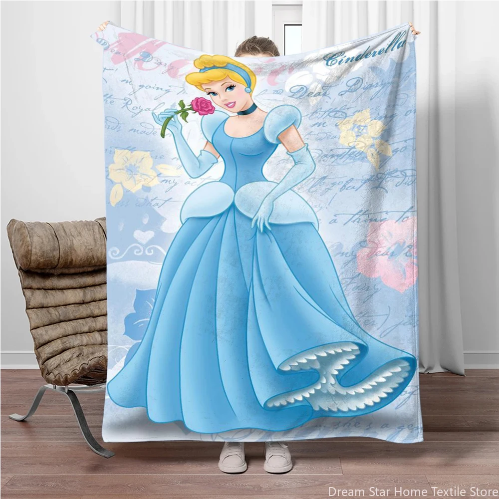 Disney Cinderella Princess Cartoon Flannel Soft Blanket Anime Plush Quilt for Home Bedroom Office Picnic Beach Children 's Gifts