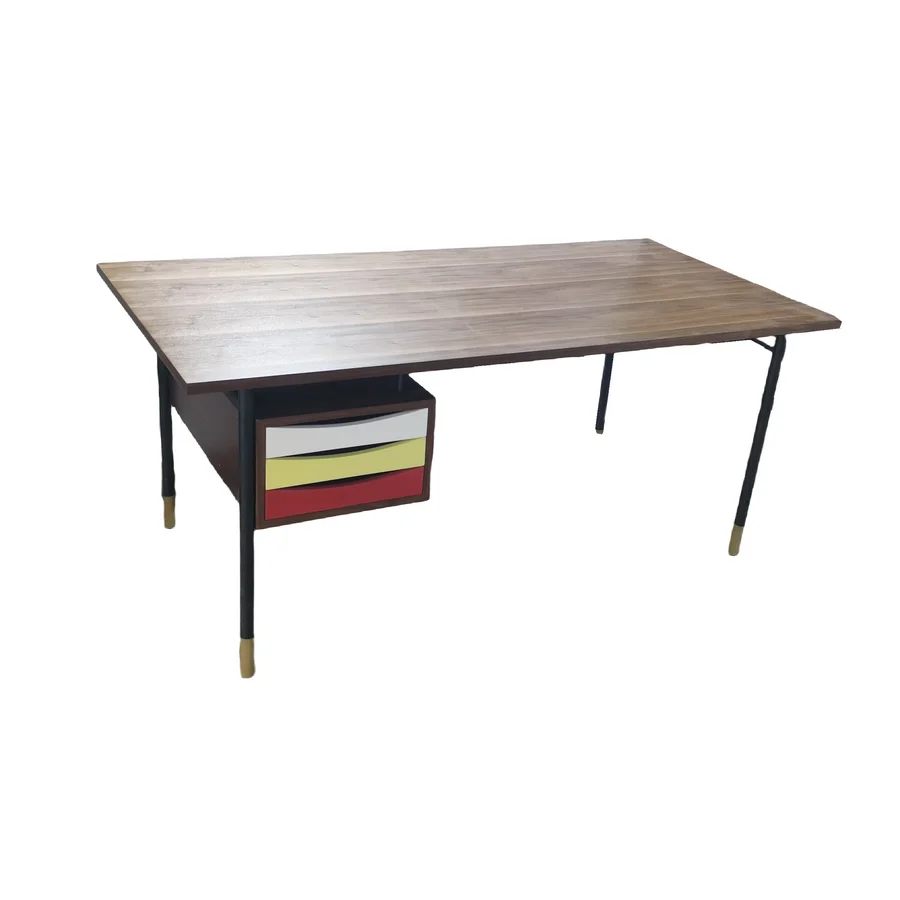 

#Mid century Modern Designer Writing Desk with Tray Unit Nordic Walnut Wood Study Table Metal Computer Desk for Home Offices