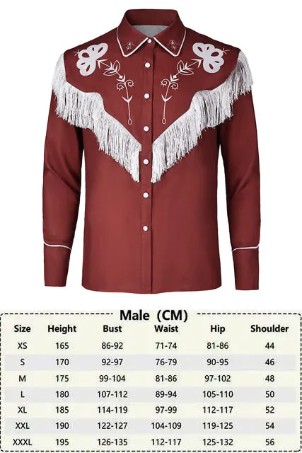 Veste à Franges Rouges pour Homme, Costume Rétro à Glands, Tenues de Carnaval d'Halloween