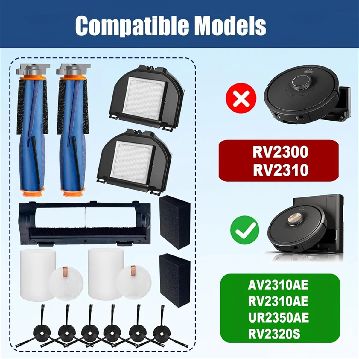 Peças de reposição para robô aspirador de pó shark av2310ae/rv2310ae/rv2300s matriz, escova lateral principal, filtros hepa