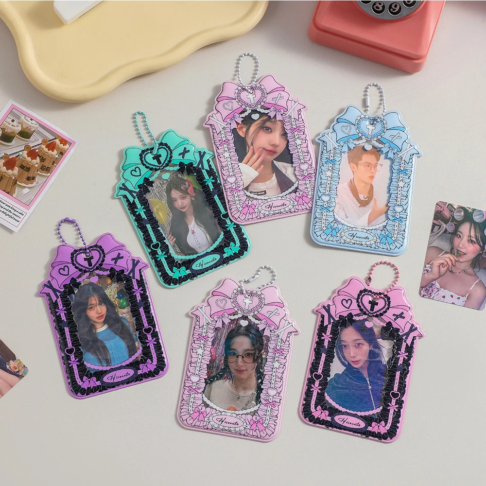 INS Transparent Idol Photo Sleeves 3-inch Frame Bow Photocards Protector Keychain Bowknot Bag Pendant Photo Card Storage Book