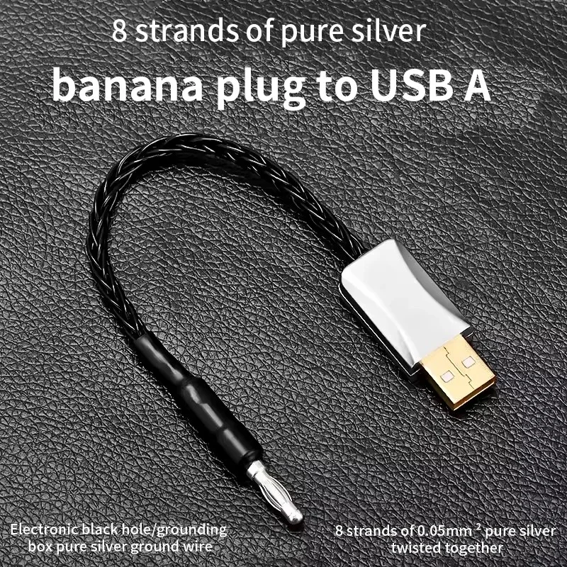 Pure Silver Electronic Black Hole Grounding Wire Banana Plug To Type-c / USB A Grounding Box Audio Cable