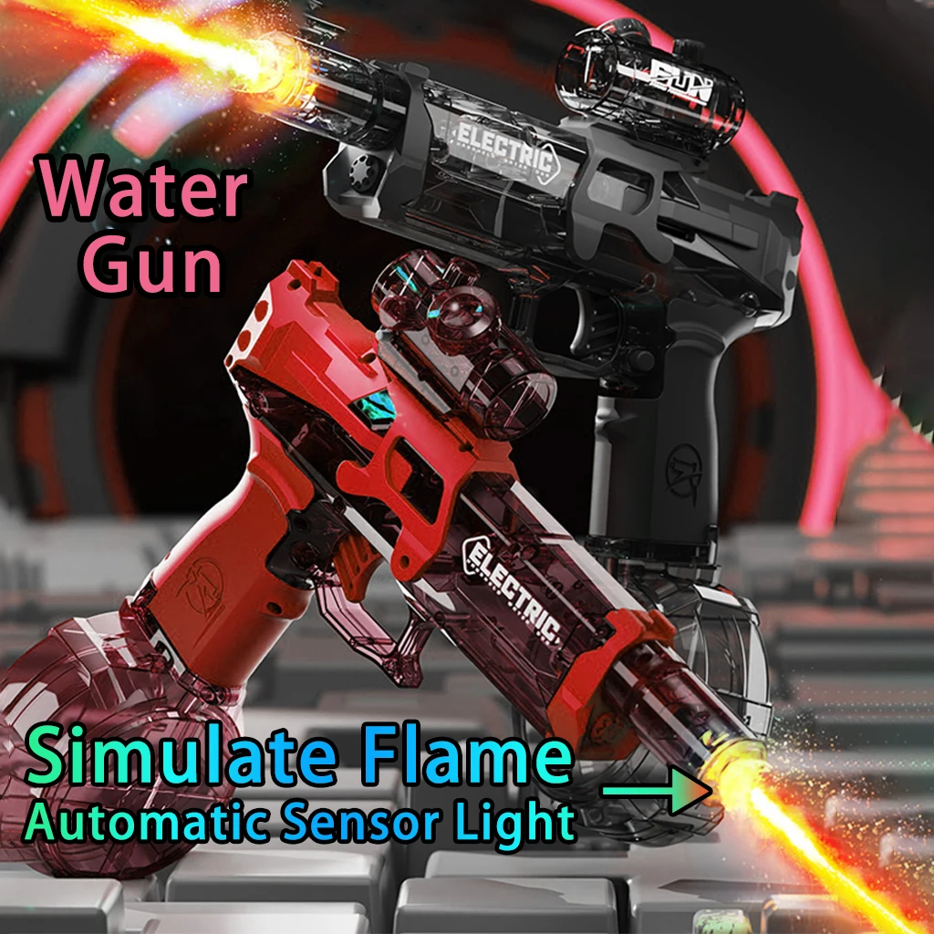 Automatic Water Gun Simulated Flame Outdoor Toys Boys Girls Electric Squirt Guns Launcher Pistol Christmas Birthday Gifts Kids