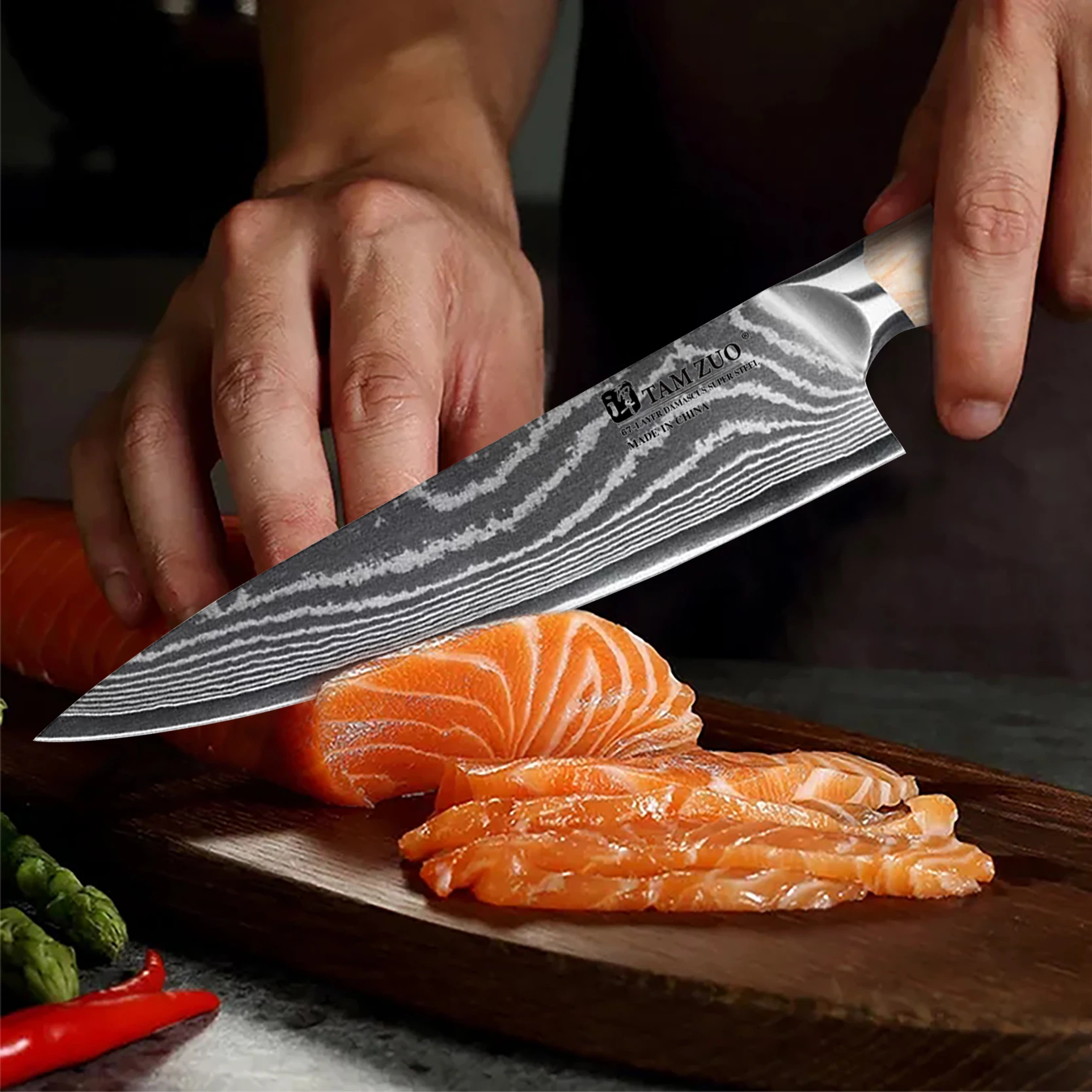 سكين الطاهي 67 طبقات دمشق الصلب 10Cr15CoMov شفرة الخشب مقبض تقطيع الخضار الساطور اللحوم سكاكين المطبخ المهنية #4