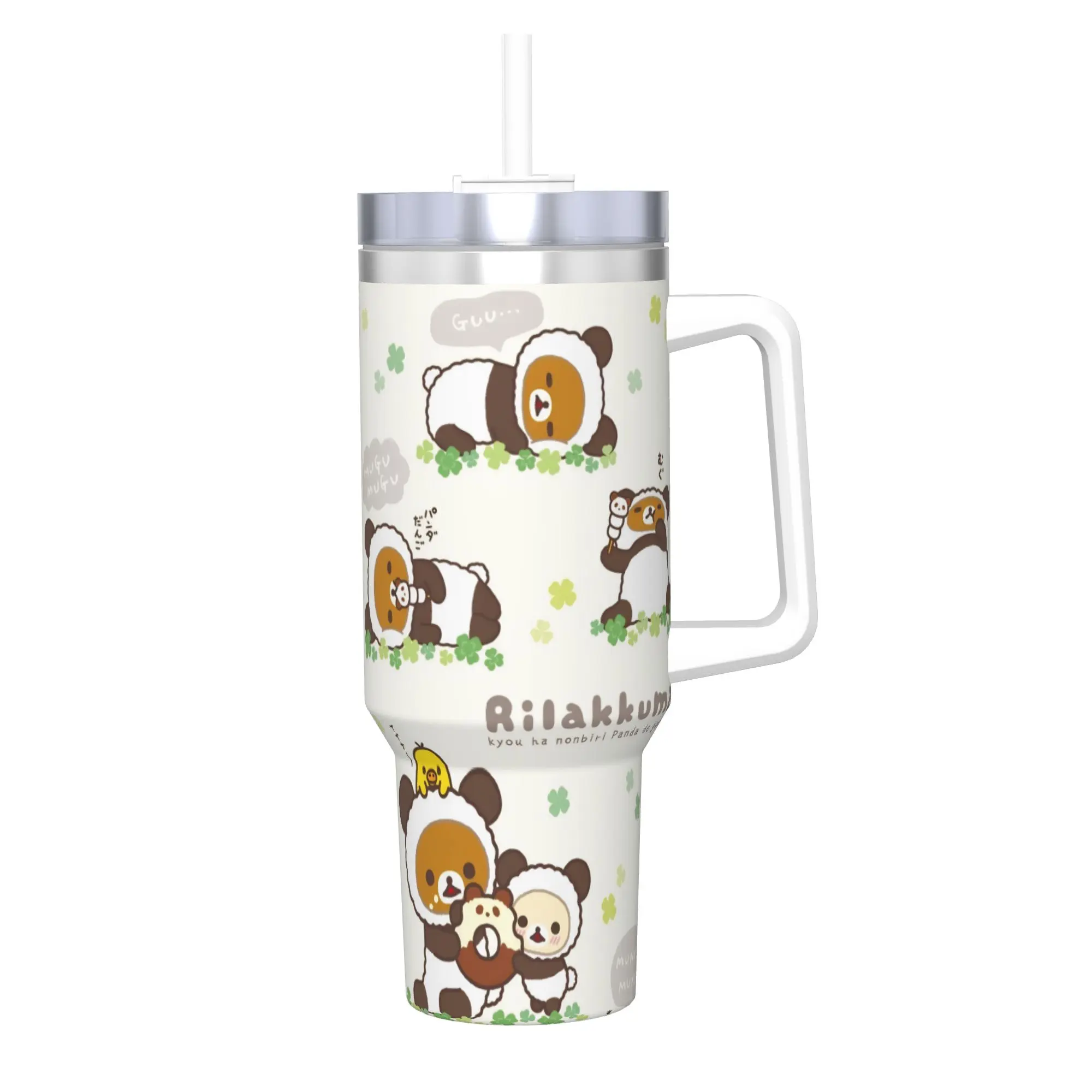 Stainless Steel Tumbler Kawaii Rilakkumas Thermal Mug  Leakproof Cold and Hot Mugs Cup Beach Water Bottle