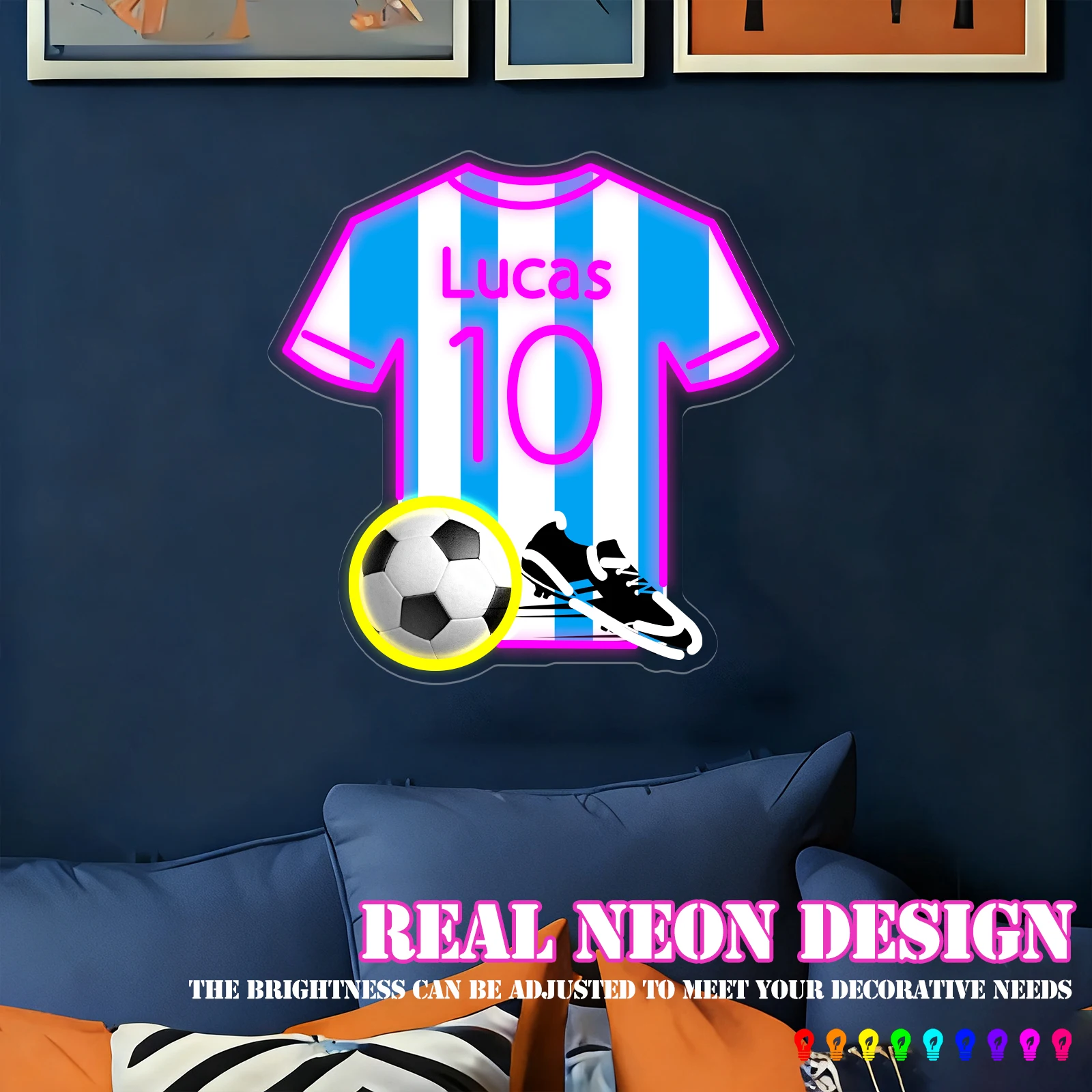 

Custom Neon Sign with UV Printed Football & Cleats, Personalized Sports Fan Gift, Adjustable Brightness LED Light for Bedroom