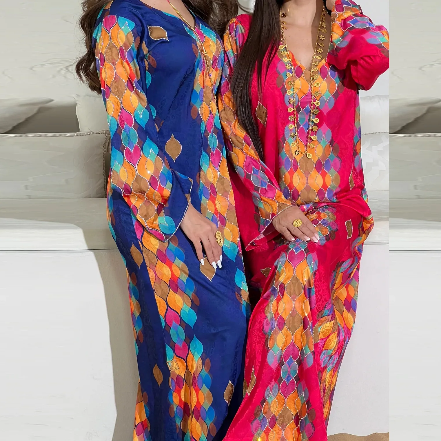 Ramadan Muslim Women Print Maxi Dress Morocco Kaftan Eid Djellaba Dubai Abaya Turkey Arabic Robe Islam Clothing Marocain Caftan