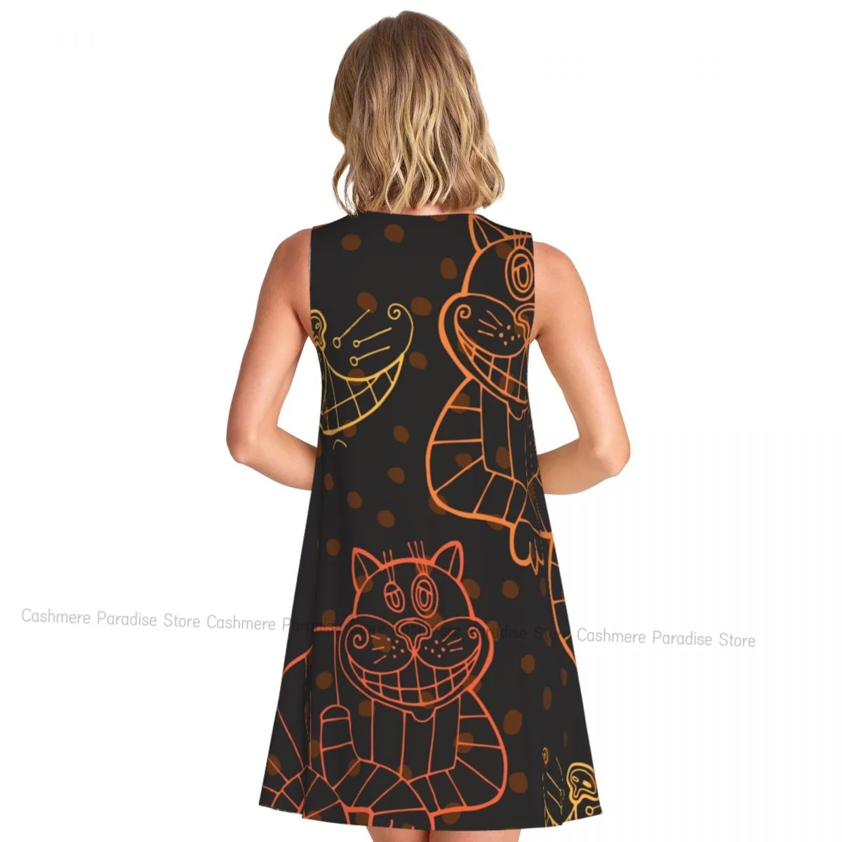 Dames casual knie damesjurk Cat For Tale Alice In Wonderland O-hals mouwloos bovenjurk