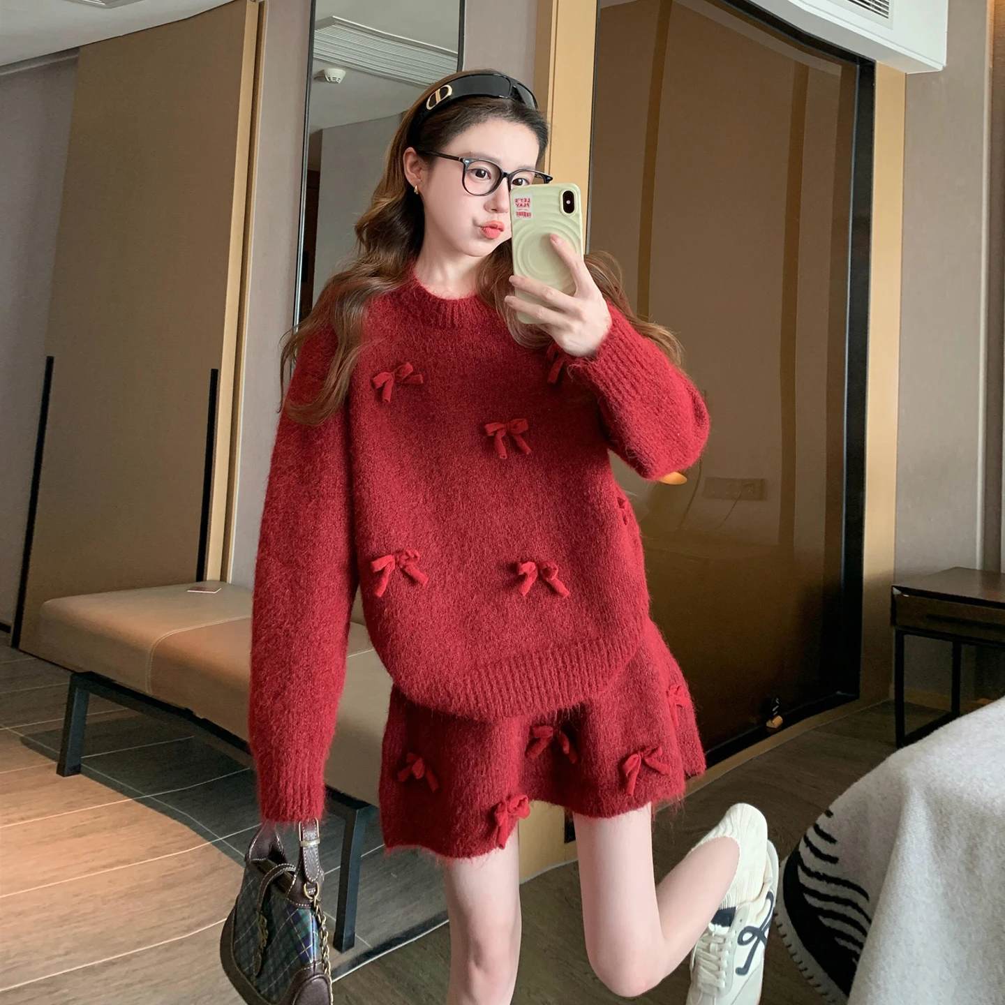 

Красный вязаный свитер Cisas Dr, женский комплект 202, новинка осени и зимы, небольшой комплект Fraance Sle, высококачественная юбка трапециевидной формы