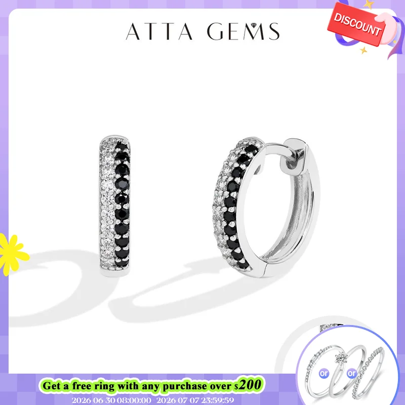 

ATTAGEMS Black and White Moissanite Diamond Earrings S925 Sterling Silver Gold Plated For Women Birthday Gifts Fine Jewelry New