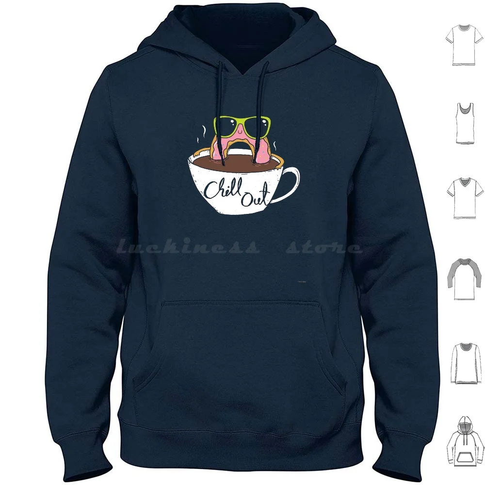 Coffee Break Hoodies Long Sleeve Coffee Donut Doughnut Relax Chill Chill Out Drink Cup Character Dinomike