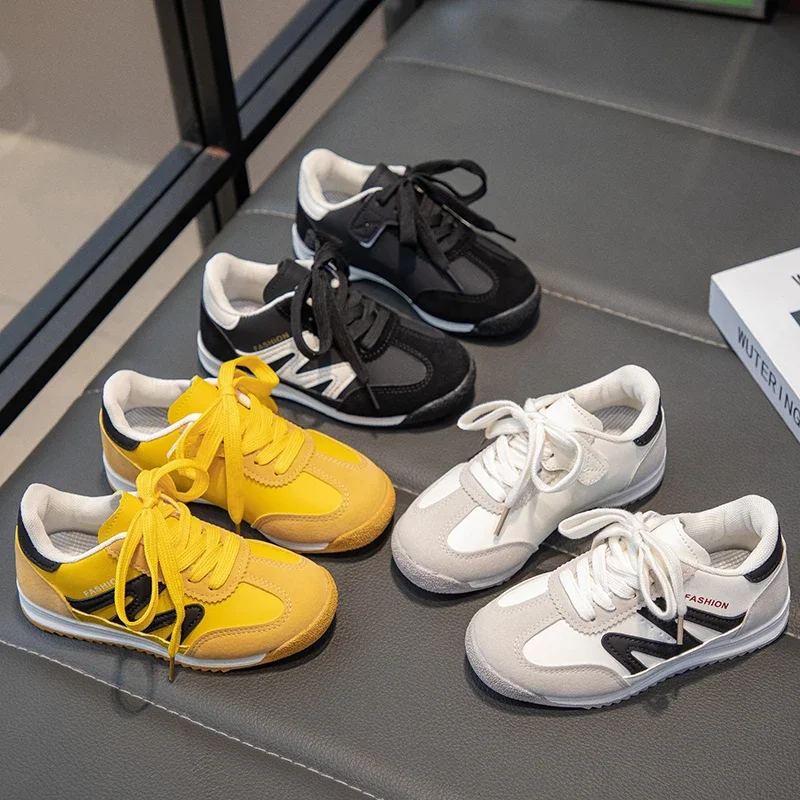 

New 2026 Girls Green Casual Walking Shoes Spring Flat Lace Up Cute Sneakers Fashion Flat-Bottomed Kids Pink Sneakers