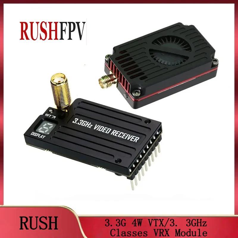 

RUSHFPV 3.3G 4W VTX Supports IRC Tramp Protocol 7-30V Video Transmitter & 3.3GHz Glasses VRX Module For RC FPV Long Range Drone