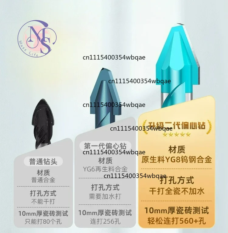 Eccentric Offset Drill Bit, Hard Tile Drill Bit for Drilling Tile, Concrete, Glass & Cement Wall, Electric Drill Use