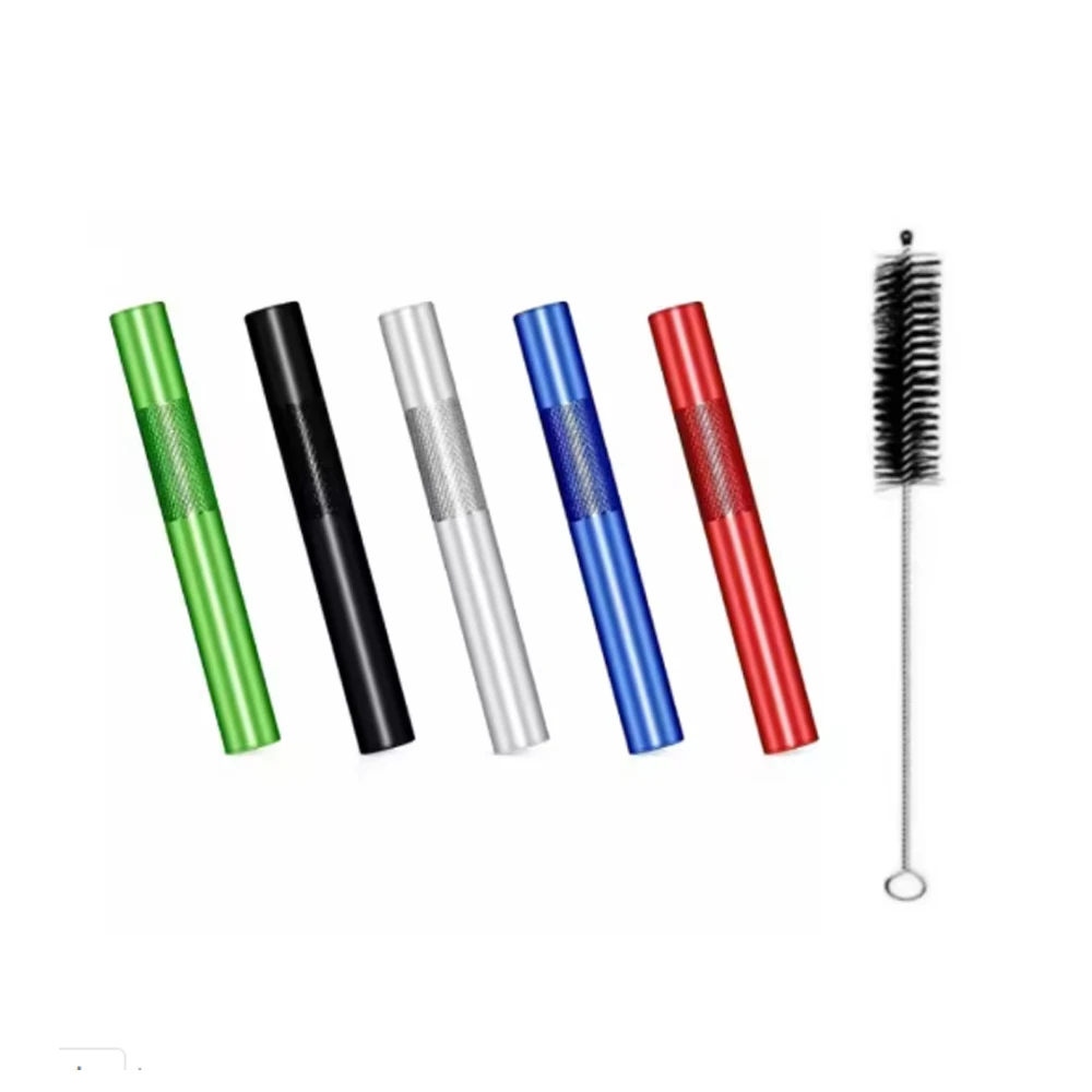 5pcs Aluminium Alloy Tube With 1pcs Cleaning Brushes High Quality Metal Straw Cool Gadget for Men view 5