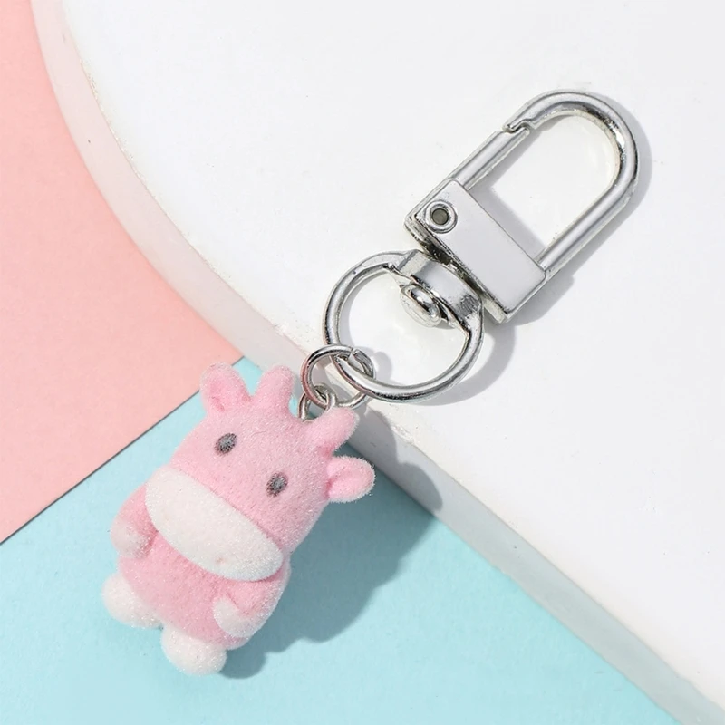 Flocking Cow Dog Pendant Keychain Animal Shaped Key Chain Fashionable Keyring Jewelry Camera Bag Decors Handmade Gift