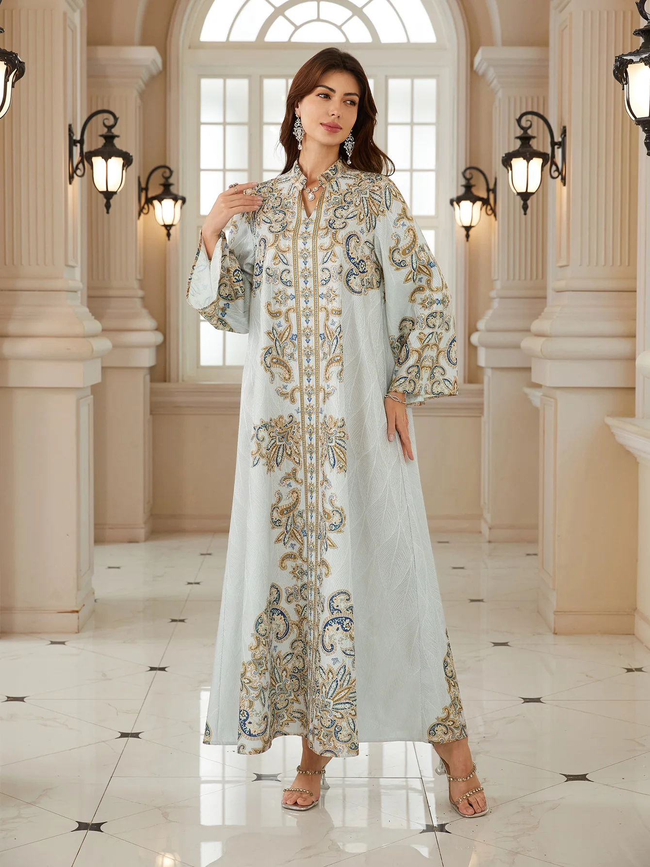 

Amazon's New Printed Large-size Dress, Foreign Trade Ethnic Style Jacquard Mesh Simple Dress Cw49005