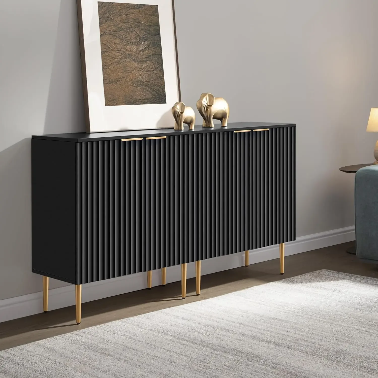 

Набор из 2 шкафов для хранения буфета, современный акцентный шкаф Credenza с дверцами, регулируемая полка, черный
