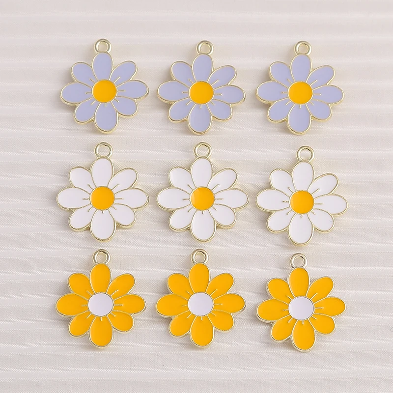 

10pcs 19x22mm Cute Enamel Flower Charms Pendants for Jewelry Making Drop Earrings Necklaces Bracelets DIY Crafts Accessories