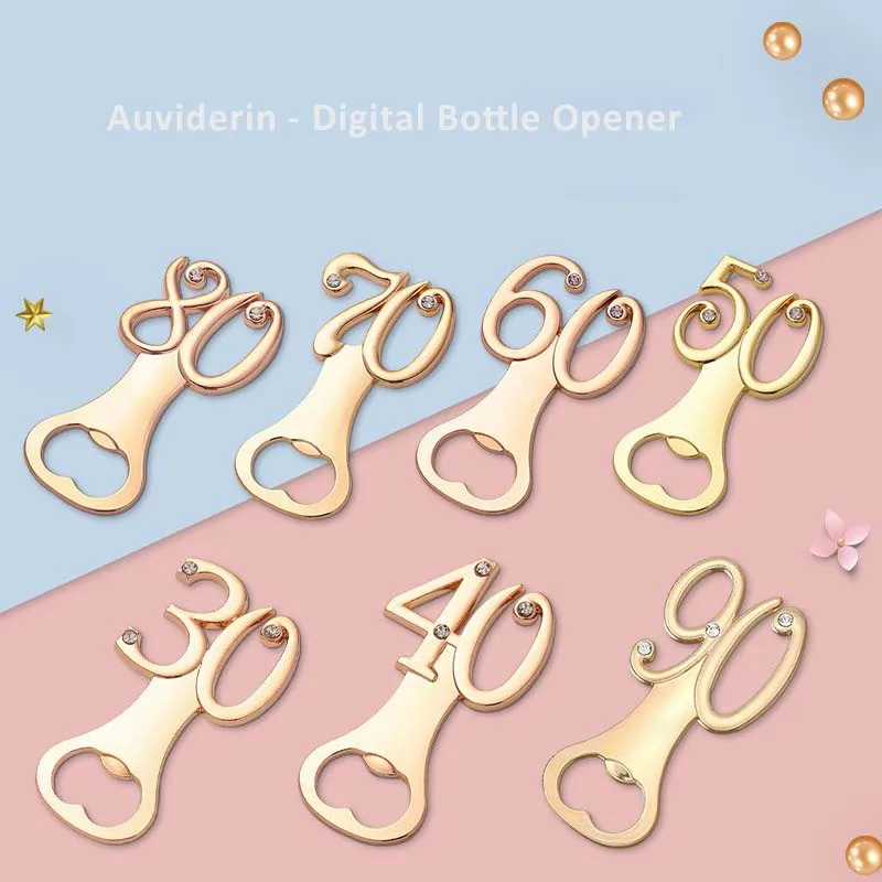 40-100pcs/Lot Gold Wedding Anniversary Digit Bottle Opener 50 years-old Birthday Party Supplies Comunión Souvenir Creative Gifts