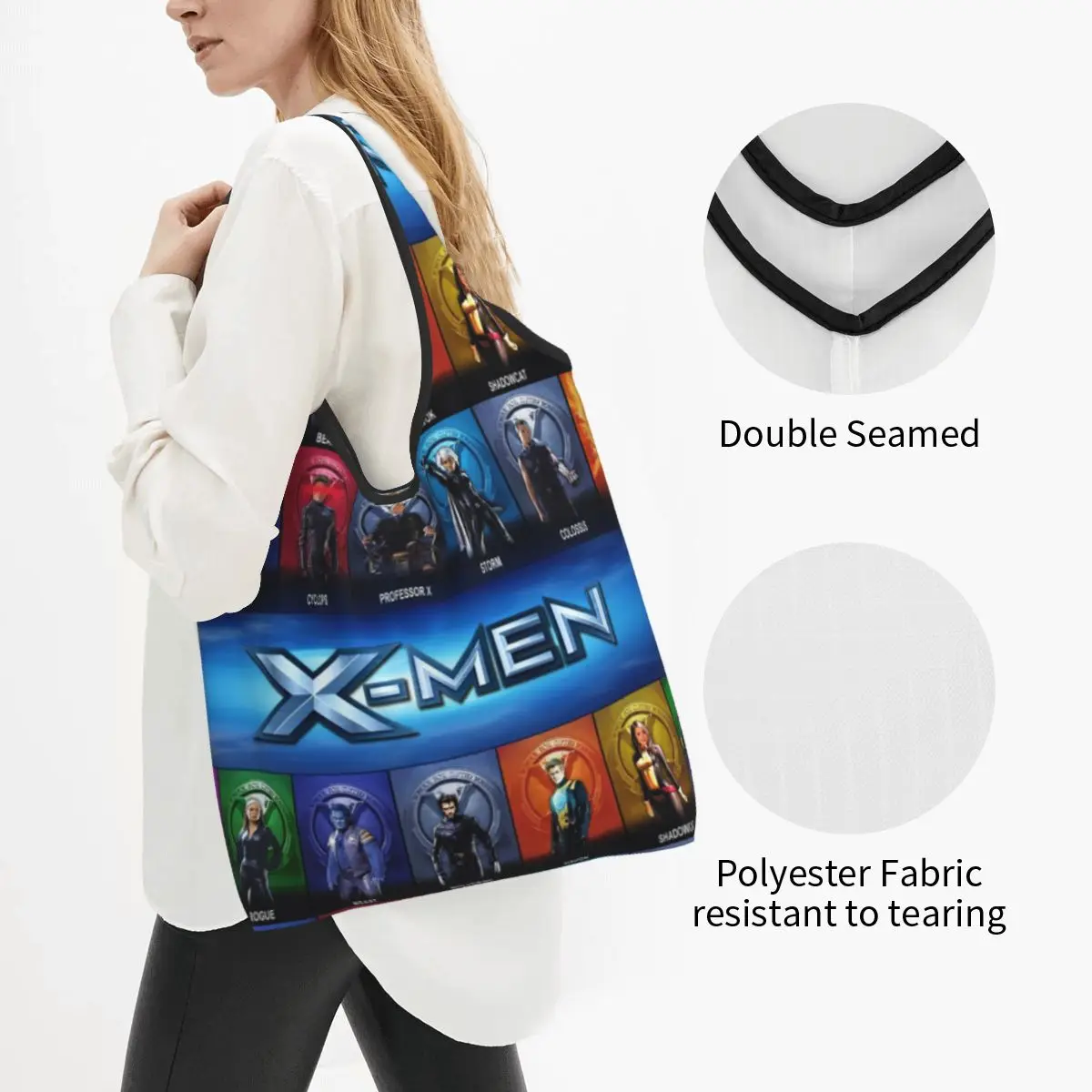 Custom Disney X-Men Marvel Film Shopping Bags Women Portable Big Capacity Groceries Shopper Tote Bags