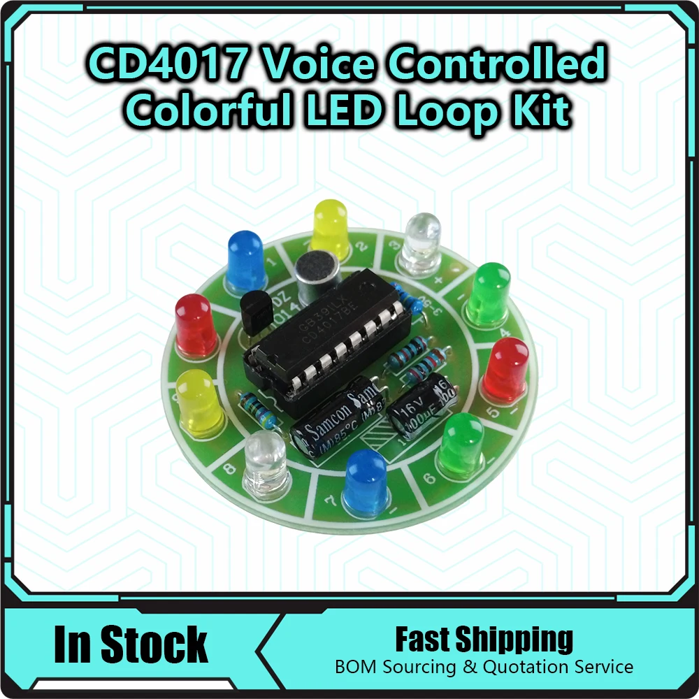 CD4017 Colorful Voice Control Rotating LED Light Kit Electronic Manufacturing Spare Parts Student Laboratory DIY Kit