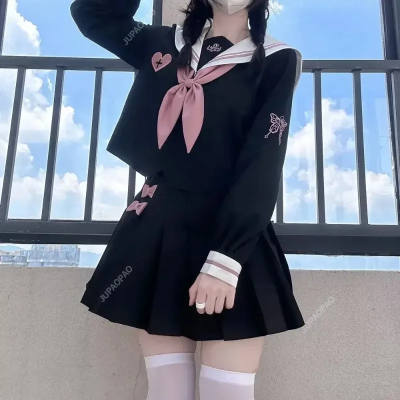 JK-Costume d'Uniforme Coréen avec Jupe Plissée, Tenue Sвde Style Collège, Tenue de Marin pour Femme, Uniforme de Cosplay Japonais