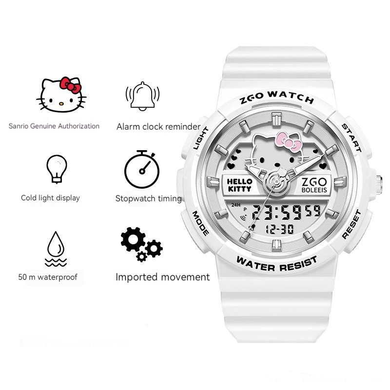 Sanrio Hello Kitty Watch Cinnamoroll Luminous Waterproof Alarm Clock Sports Women Girls Electronic Watches Kids Birthday Gifts