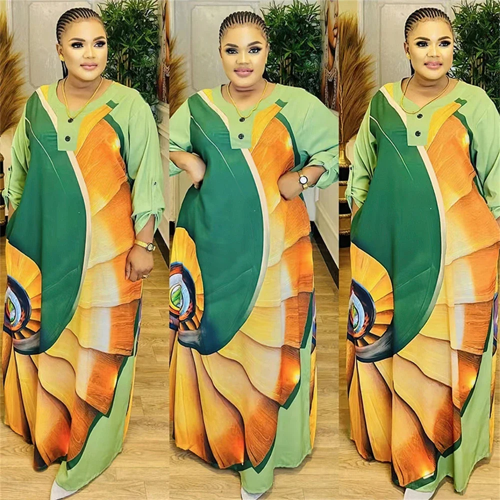 

Elegant African Dresses for Women 2025 Dashiki Satin Maxi Dress Traditional African Clothing Loose Boubou Robe Djellaba Kaftan
