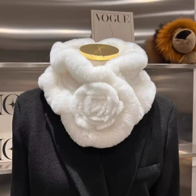 

Новый женский зимний утепленный шарф из натурального меха кролика рекс для женщин, теплый воротник для шеи, вязаный шейный платок