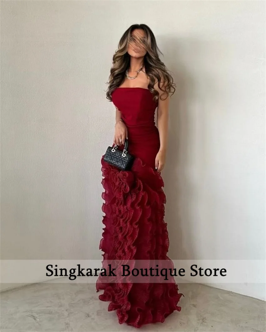 Sexy Red Prom Dress 2025 Tiered Ruffles Sweetheart Luxury Birthday Party Evening Gown Wedding Dress  فساتين Robes Customized