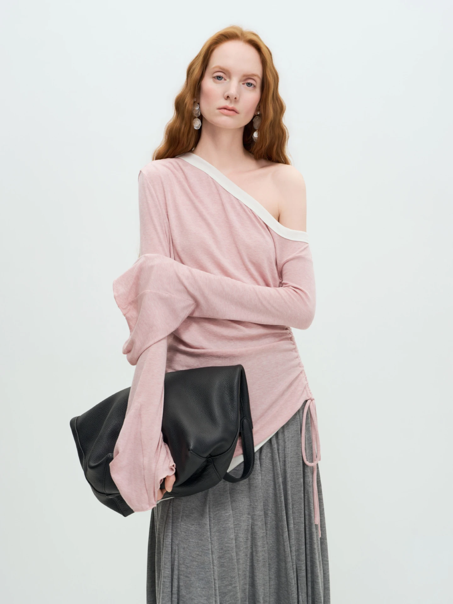 

LIMONN Gentle oulder Bridesmaid Top Women's Flared Sve Base T-irt Inner Wear Long Sve Loose Fit Dstring Detail