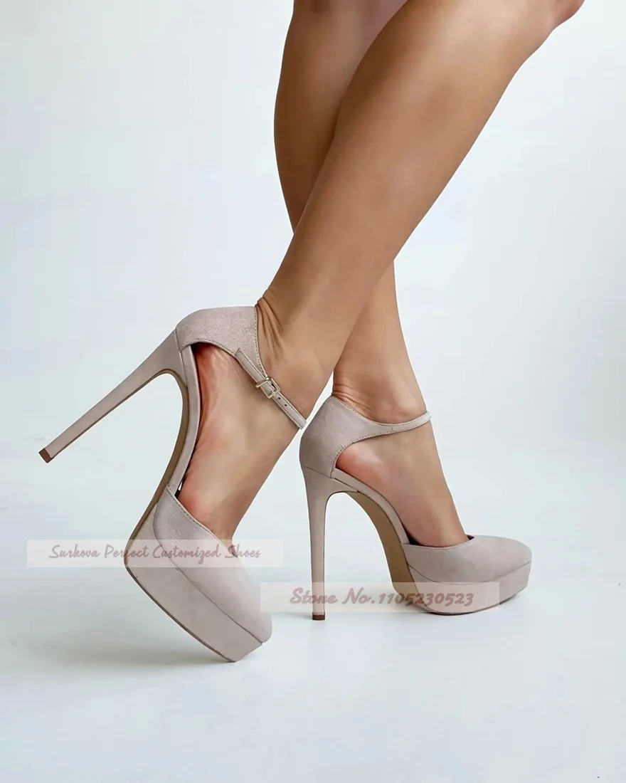 Lilac Purple Platform Pointed Toe High Heel Shoes Women Stiletto Heels Ankle Buckle Strap Banquet Pumps Shallow Footwear