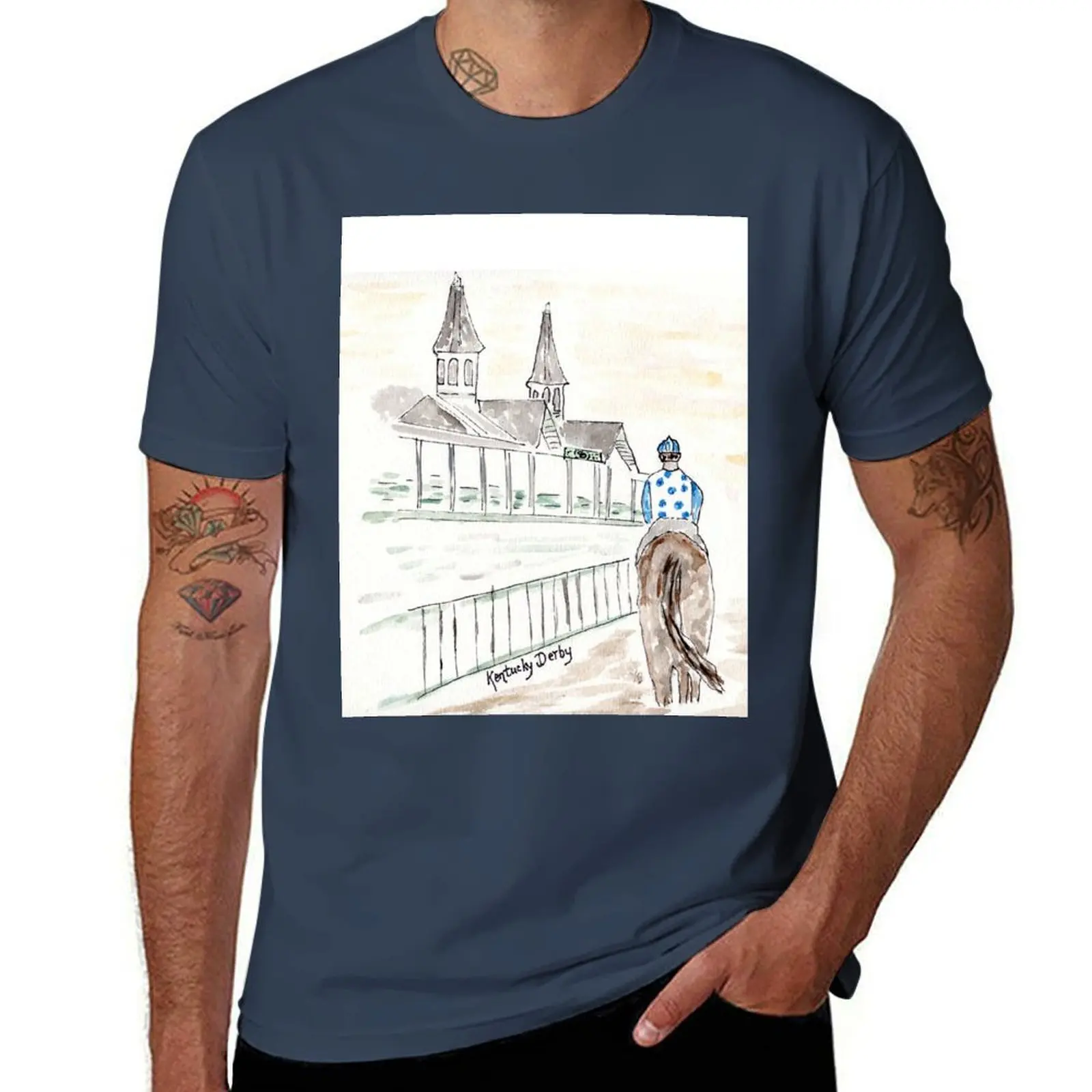 

Jockey on Horse, Watercolor, Kentucky Derby, Louisville, KY, Southern T-Shirt Labor Work Casual T-Shirt