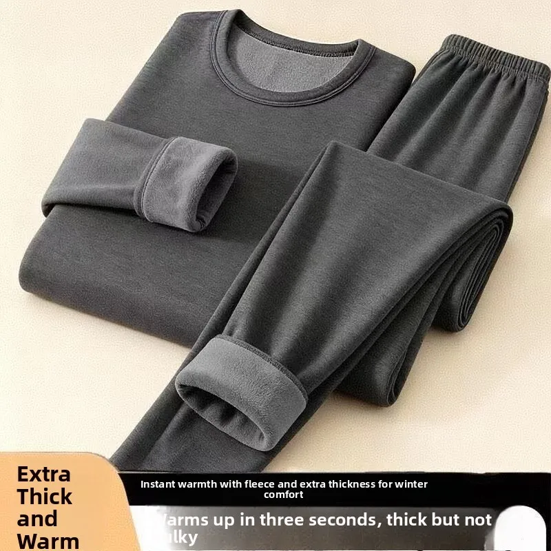

Men's Thermal Underwear Long Sleeve Long Pants Fleece Lined Thickened Warm Base Layer Shirt Winter Anti Cold Home Clothes