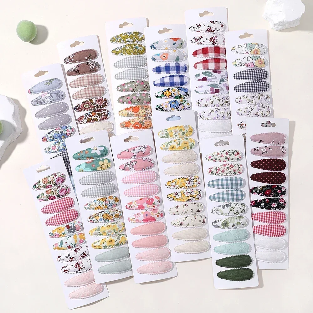 10pcs Fresh Hair Clips Set Printed Cotton BB Hair Pins Spring Summer Color Hairgripes for Girl Dress Up Toddler Headwear Clips