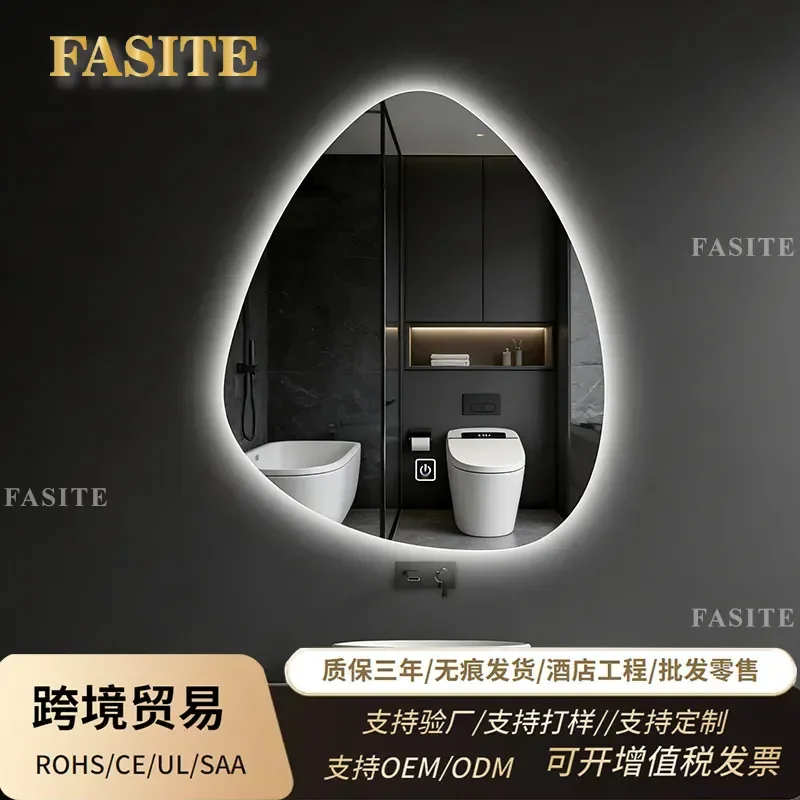 For Hotel Bathroom Smart LED Mirror Irregular Shape Luminous Hand Washing Area Modern Decor Waterproof Anti Fog Lighting