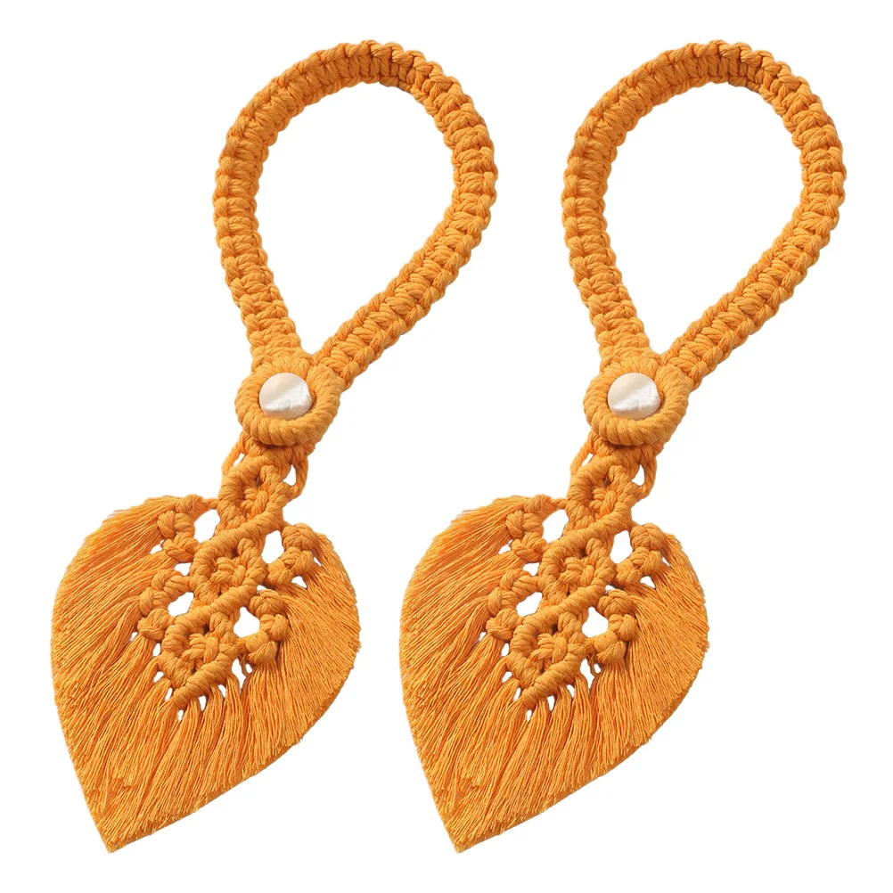 

Curtain Tie Rope Leaf Shaped Tieback Buckle Strap Home Decorative Bohemian Curtains Wooden Cotton Rope Practical Window