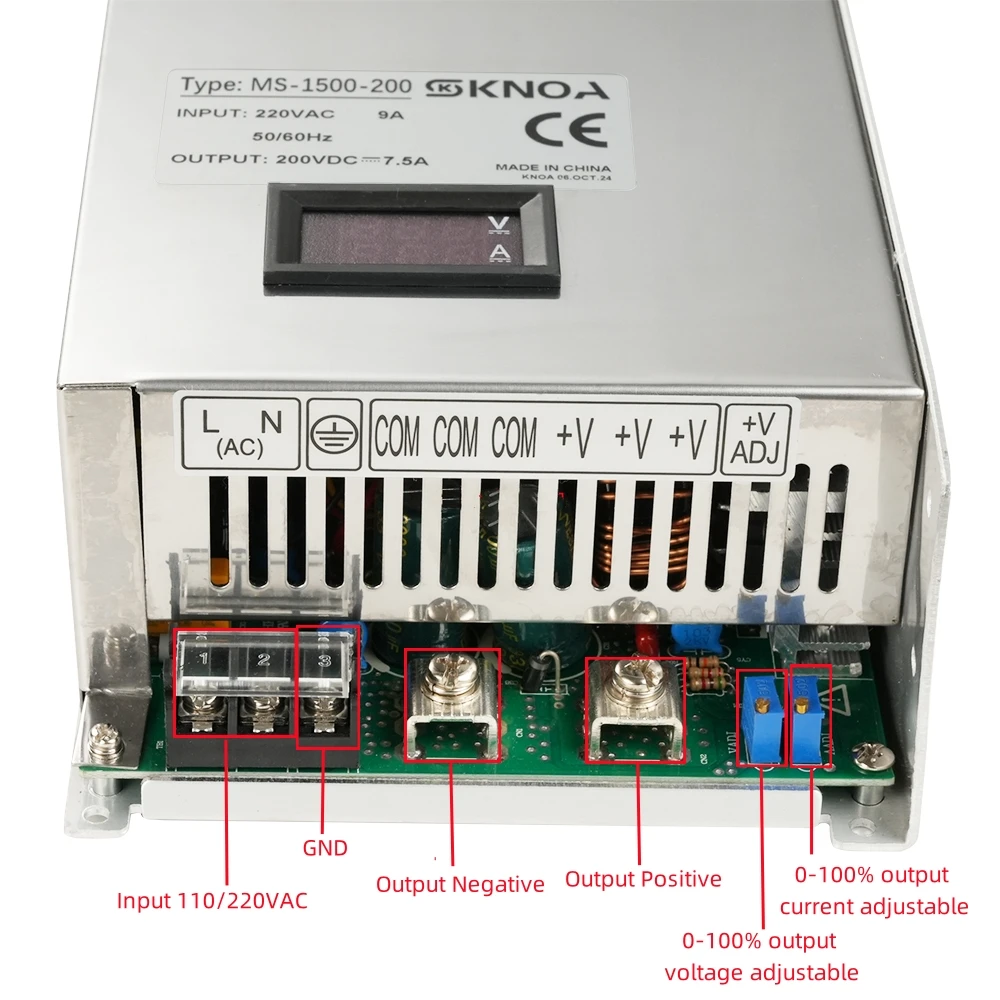 Einstellbares 1500-W-Schaltnetzteil mit Digitalanzeige, AC/DC 0–12 V, 13,8 V, 24 V, 36 V, 48 V, 60 V, 72 V, 80 V, 110 V, 150 V, 220 V, industrielle SMPS – Detail 4