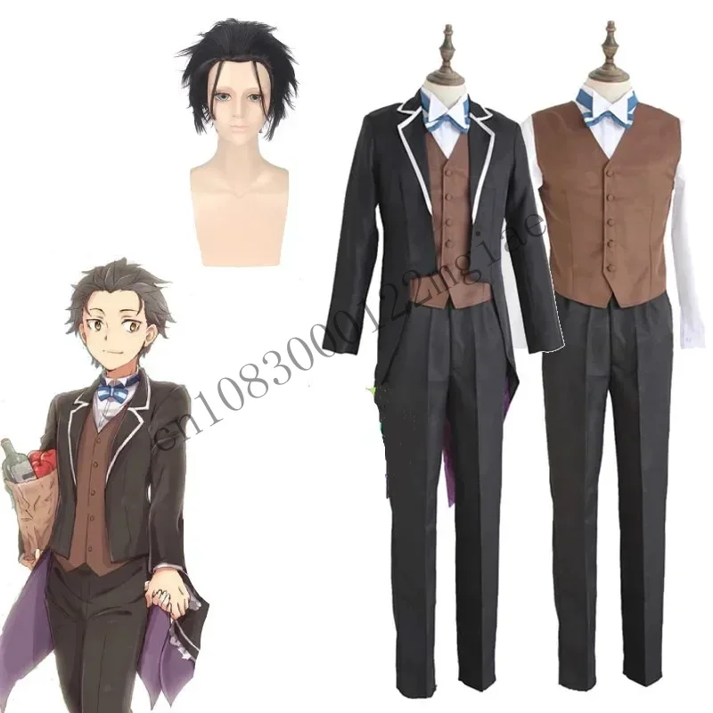 Re zero Kara hajimeru isekai Seikai cosplay costume Subaru Natsuki Hallowen swalowtail full set synthetic wigs waiter cmm221