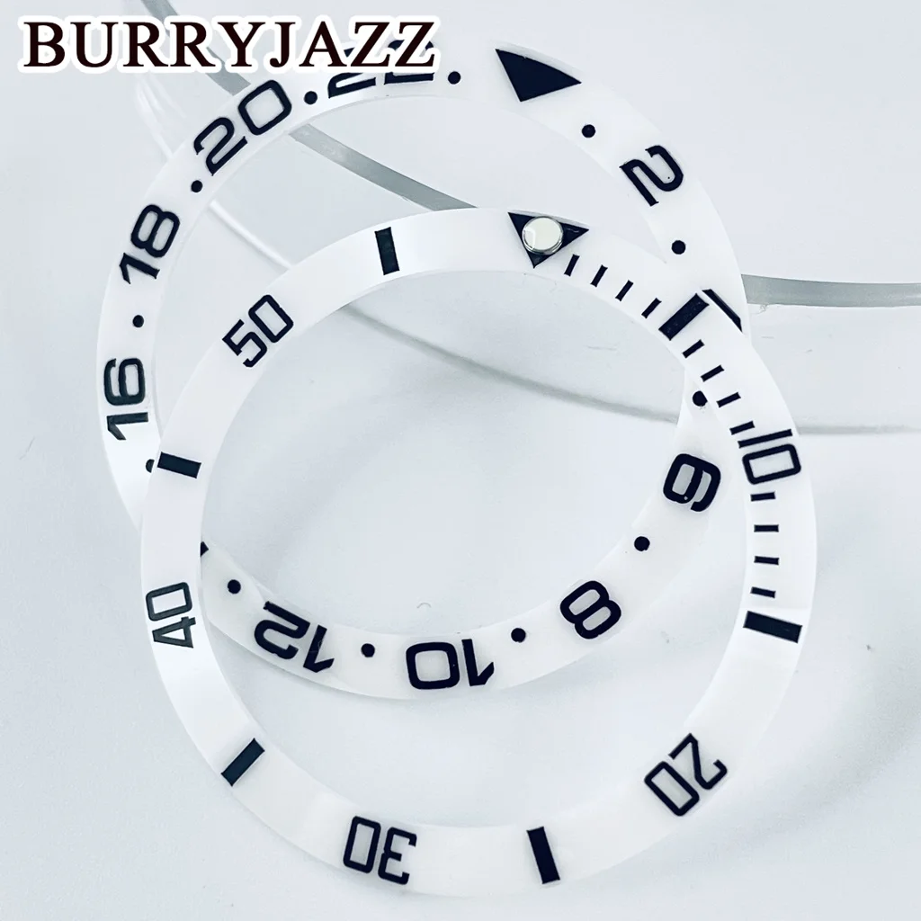BURRYJAZZ 38mm White Sloping Diving GMT Ceramic Bezel Insert SUB Bezel Insert Fit 40mm Case NH35 NH34 Automatic Movement Watch