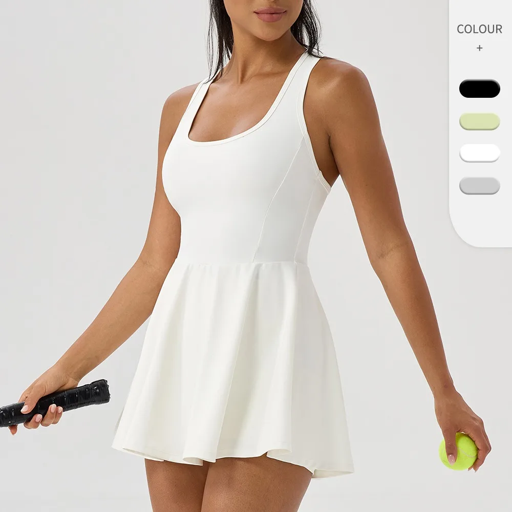 

Женское летнее теннисное платье, дышащее быстросохнущее платье для тренировок, спортивная юбка на открытом воздухе, короткое платье для спортзала, йоги, повседневная спортивная юбка