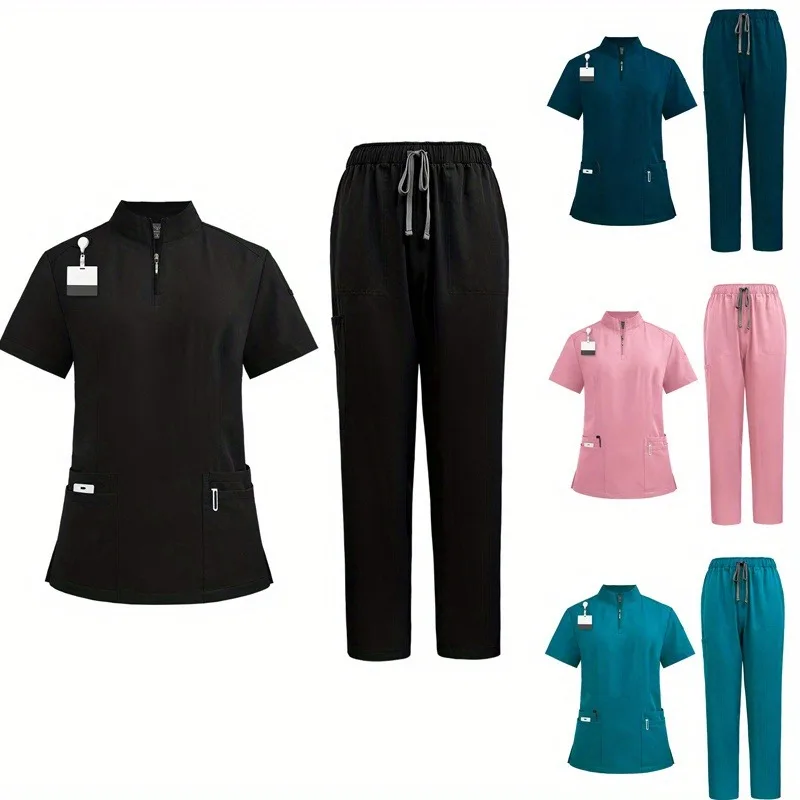

Collar Style Zipper Pet Hospital Beauty Salon Nursing Home Nursing Staff Doctor Nurse Work Clothes Brush Hand Suit Set