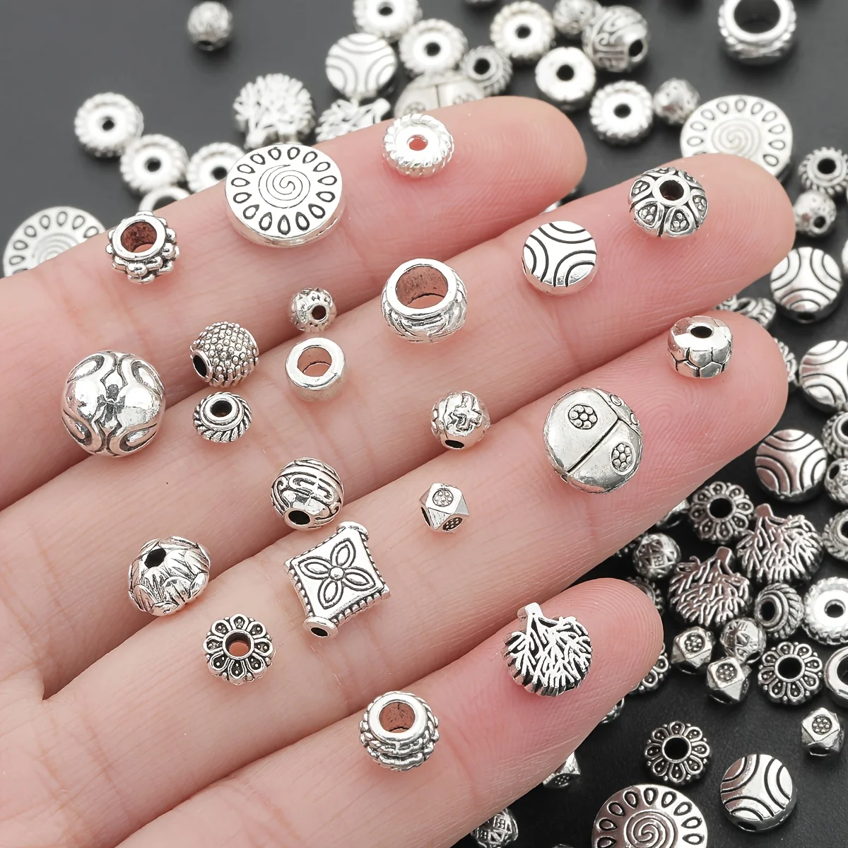50 PCS Randomly Mixed Geometric Pattern Spaced Beads. Suitable for DIY necklace, bracelet and pendant jewelry making.